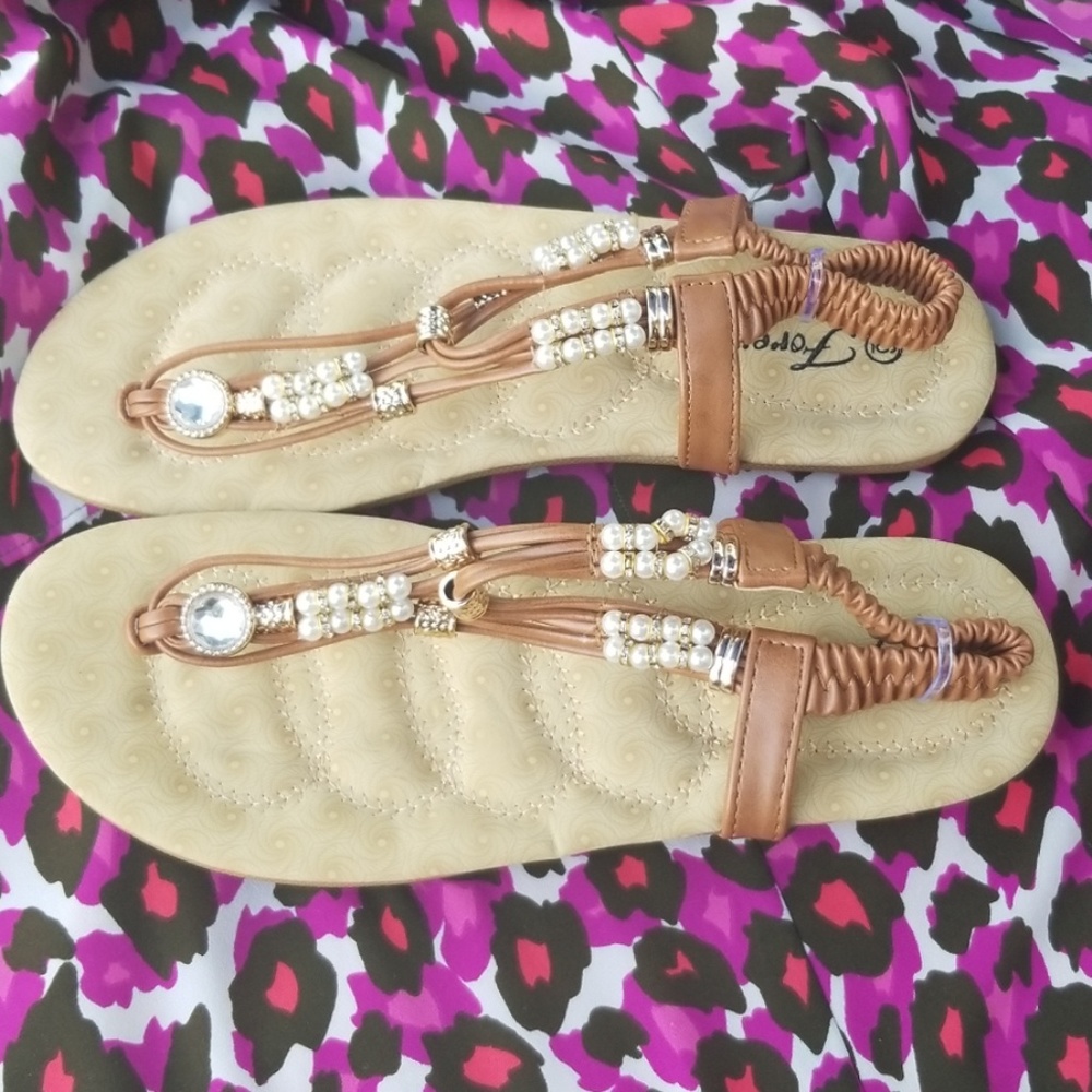 Bling Soft Sole Sandals, Size 6 and Tan